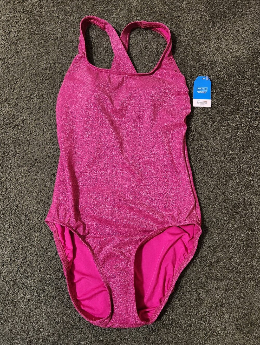 NWT Lands End One Piece Swimsuit Size 4L Pink Sparkle Chlorine Resistant Beach